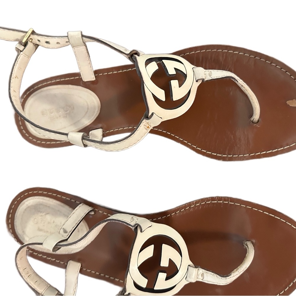 Gucci Tan and Cream Logo Sandals